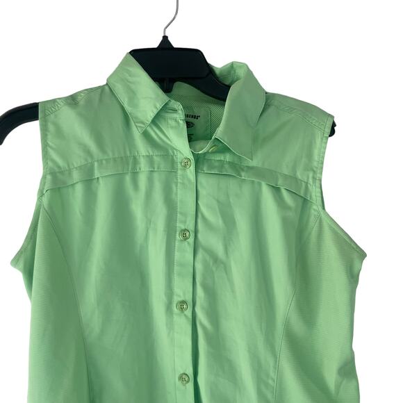 Reel Legends Women's Size Small Neon Green Sleeveless Fishing Button Shirt - Picture 2 of 8